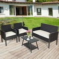 thumbnail image 3 of Topbuy 4 Pièces Patio Canapé en Rotin Ensemble de Conversation avec Table en Verre Trempé Blanc, 3 of 5