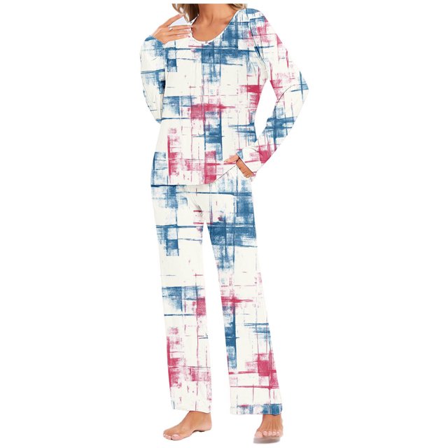 Puntoco Pijama para mujer, conjunto de pijama con parte superior y pantalón informal con estampado degradado para mujer