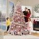 thumbnail image 3 of Historyli Árbol de Navidad artificial de 2,2 m, preiluminado, soporte de metal resistente, ramas realistas, decoración navideña fina, color oro rosa, 3 of 9