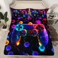 thumbnail image 2 of Homewish 3D Gamepad Gaming Bed Sheets for Kids, Mystic Stars Galaxy King Sheets, Neon Colorful Honeycomb Sheet Set, Breathable Home Decor, 4pcs, 2 of 7