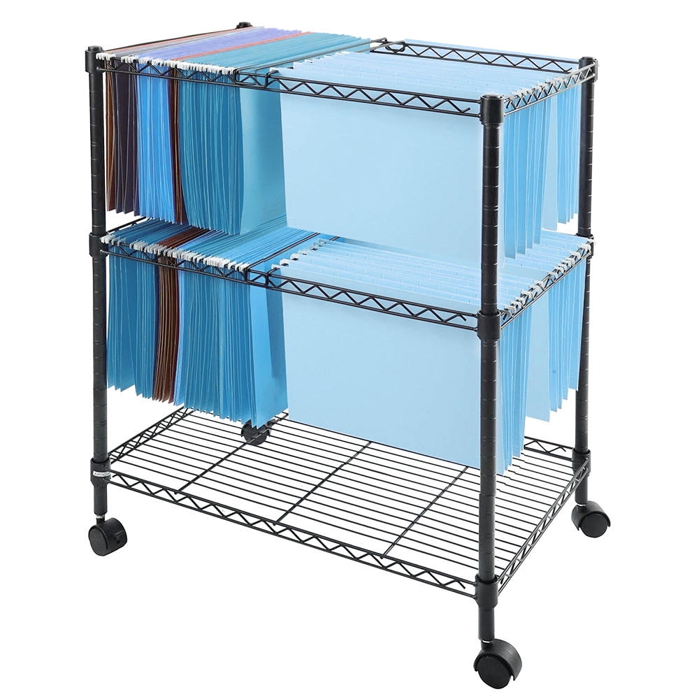 2Tier Metal Rolling File Cart, Mobile File Cart for Letter Size and