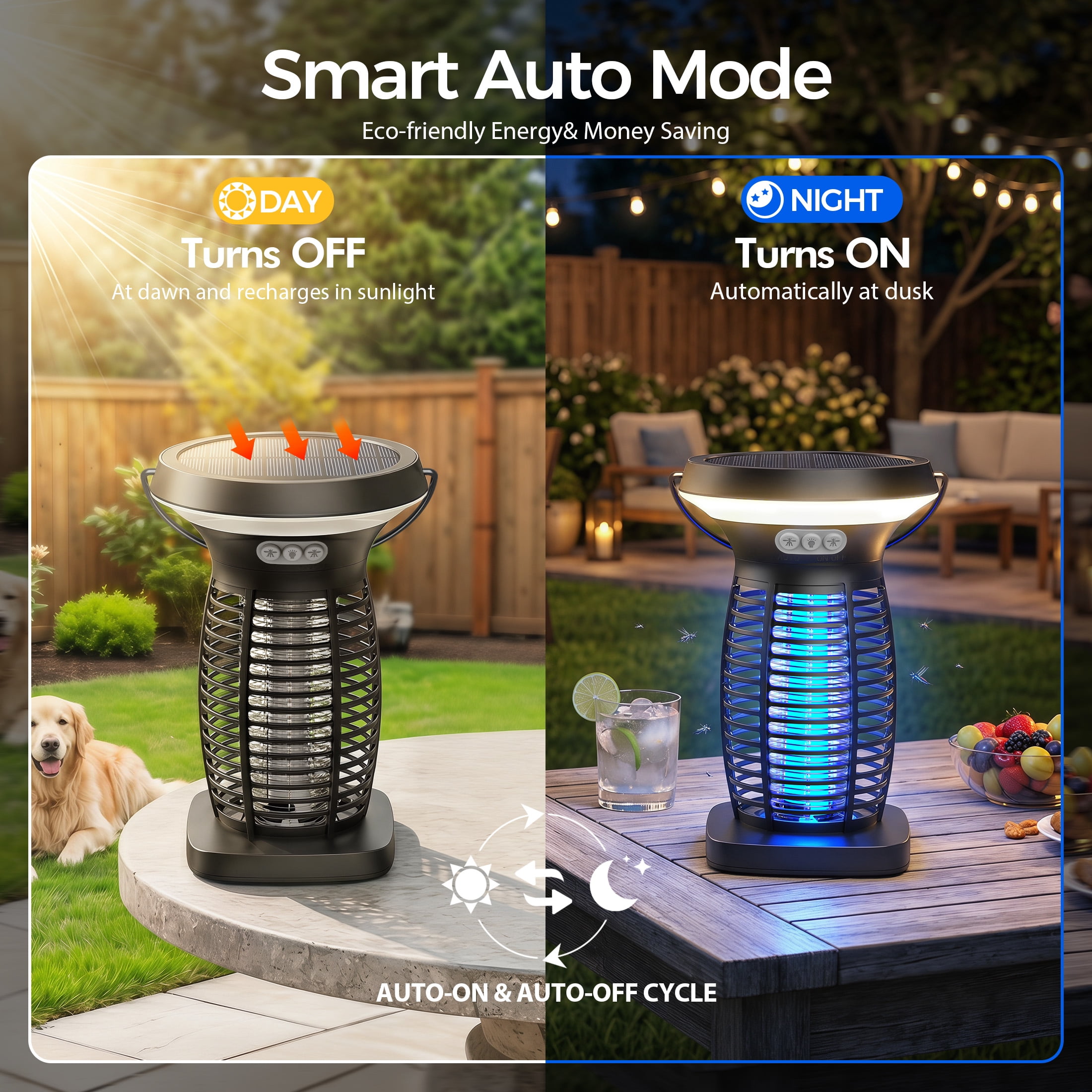 Aenkyo Solar Bug Zapper Outdoor, 4200V Mosquito Killer Lamp, 3-in-1 LED Light, IPX5