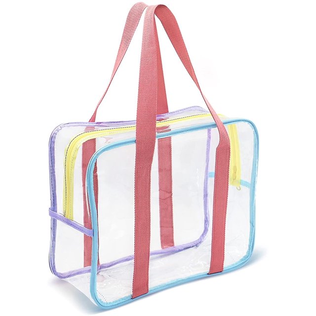 Bolsa de maquillaje transparente, bolsa de aseo, organizador de maquillaje de viaje, bolsa gruesa de PVC con cremallera Feliz Sencillez