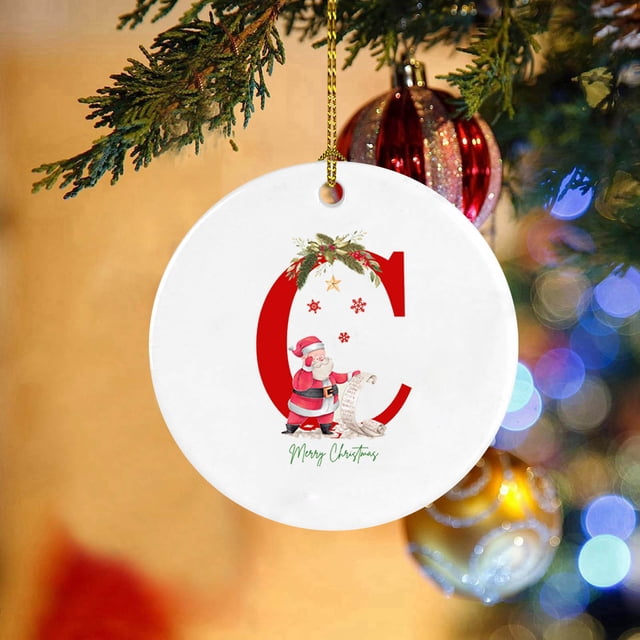 XWSHYW Decoraciones Navideñas Adorno Colgante Redondo de Acrílico con 26 Letras de Papá Noel para Coche, Accesorio para Colgar En Las Fiestas