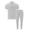 thumbnail image 3 of Stamzod Mens Outfits 2 Piece Short Sleeve Half Zip Shirt and Pant Lounge Sets for Men Ribbed Breathable Solid Plus Size Men Beach Outfits Sets, 3 of 4