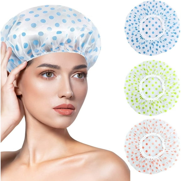 Shower Cap, Waterproof Reusable Bath Hair Hat for Women Men Kids Women Ladies Spa Salon, 3 Pcs,Red,Blue,Green