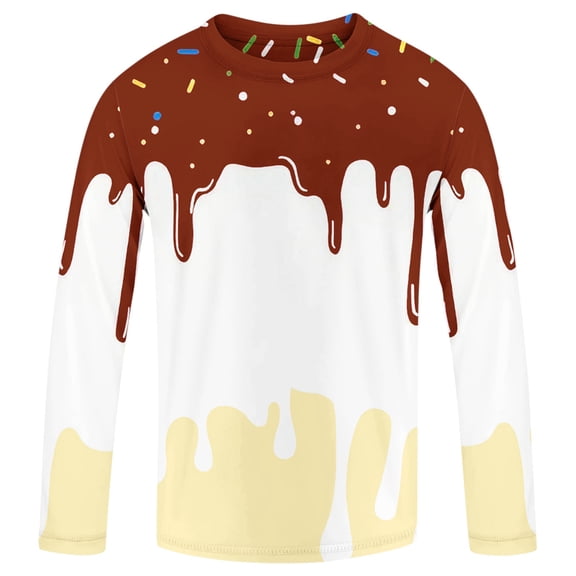 Hiijoy Boys UPF 50 Long Sleeve Rash Guard Quick-Dry Ice-Cream Swim Shirt Top, Sizes 3-4