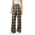 thumbnail image 3 of Women's Plaid Straight Leg High Waist Casual Pants, Polyester Pocket Loose Long Trousers, Fashion Summer Bottoms for Daily Shopping Home | TruHer,Blue Free Size, 3 of 7