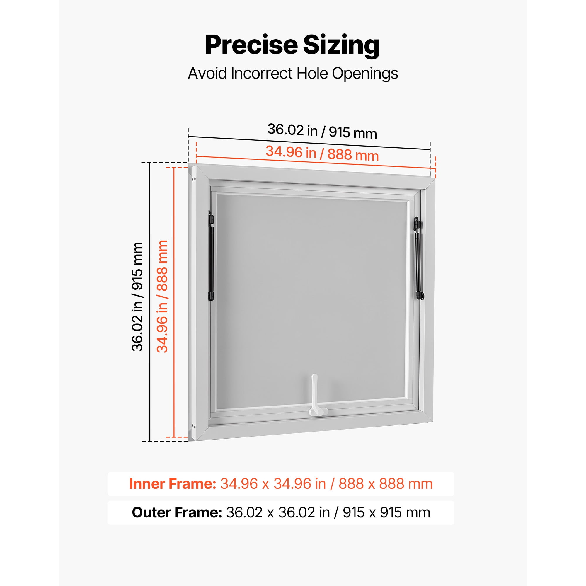 KFFKFF Concession Window 36x36 in Aluminum Alloy Frame Service Window, Designed for Food Trucks, Features Awning Door with Drag Hook, Opens Up to 85 Degrees, and Rainwater-Resistant for Trailers