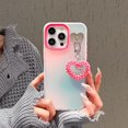 thumbnail image 2 of Pour iPhone 14 Pro Max Étui Effet Laser Mat PC+TPU avec Pendentif Cœur Perles - Rose, 2 of 5