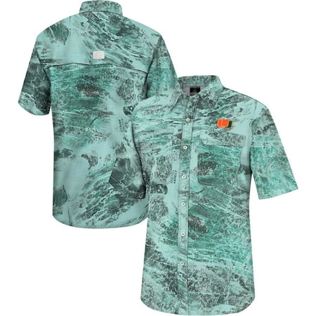 Men s Colosseum Green Miami Hurricanes Realtree Aspect Charter Full-Button Fishing Shirt