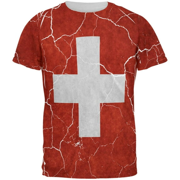 Distressed Swiss Flag All Over Mens T Shirt Multi X-LG