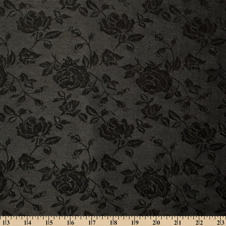 Rose Satin Jacquard Fabric - Black Polyester Double-Sided