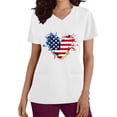 thumbnail image 2 of Haut à Col en V Imprimé pour la Fête de l'Indépendance pour Femmes, Manches Courtes, Mélange Polyester-Spandex, Blanc, Coupe Décontractée, pour Usage Quotidien, 2 of 5