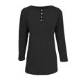 thumbnail image 5 of Otntypg Fall Spring Sweater Tops for Women Casual Half Button up Three Quarter Length Sleeve Crewneck Ribbed Striped Knit Pullover Henley T-Shirts Loose Fit Comfy Tunic Blouse Black S, 5 of 6