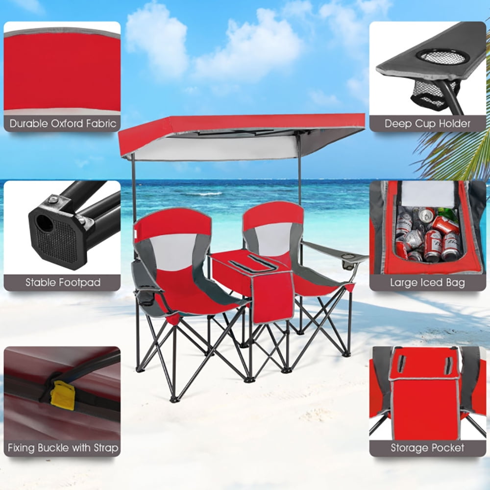 Aimee Lii Portable Folding Camping Canopy Chairs with Cup Holder, Double Camping Chair with Canopy, Red Aimee Lii Portable Folding Camping Canopy Chairs with Cup Holder, Double Camping Chair with Canopy, Red