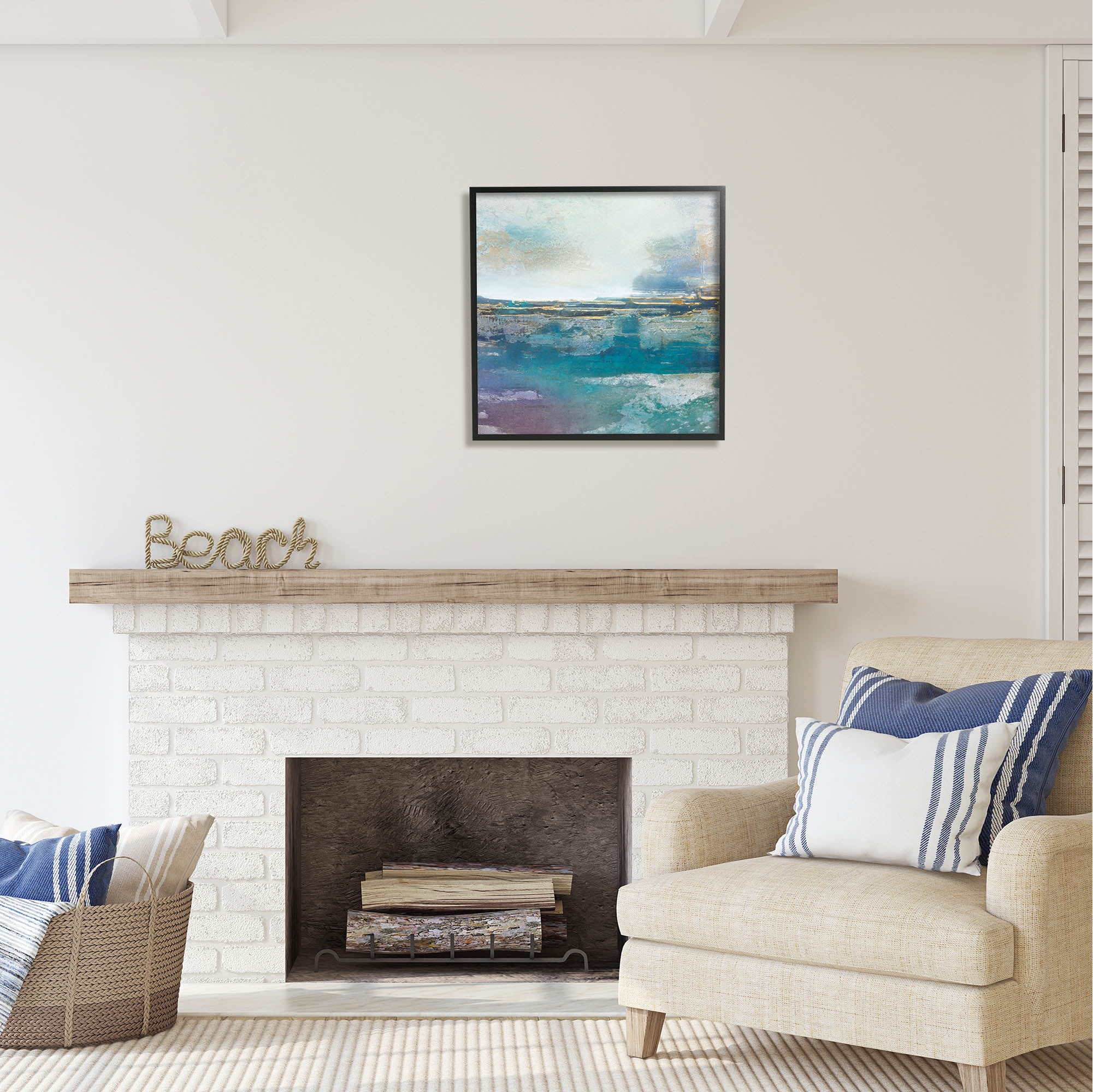 Stupell Industries Abstract Ocean View Glam Detail Coastal Painting Black Framed Art Print Wall Art