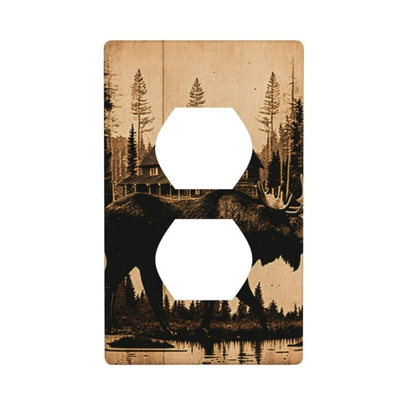 Duplex Light Switch Wall Plate 1-Gang Single Decorative Receptacle Outlet Covers - Rustic Lodge Moose deer vintage