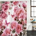 thumbnail image 2 of Pink Roses Shower Curtain, Waterproof Shower Curtains for Bathroom, Spring Floral Elegant Pastoral Butterfly Washable Fabric Bathtub Curtain Set Bath Decor with 12 Hooks Stall 36"x72", 2 of 8