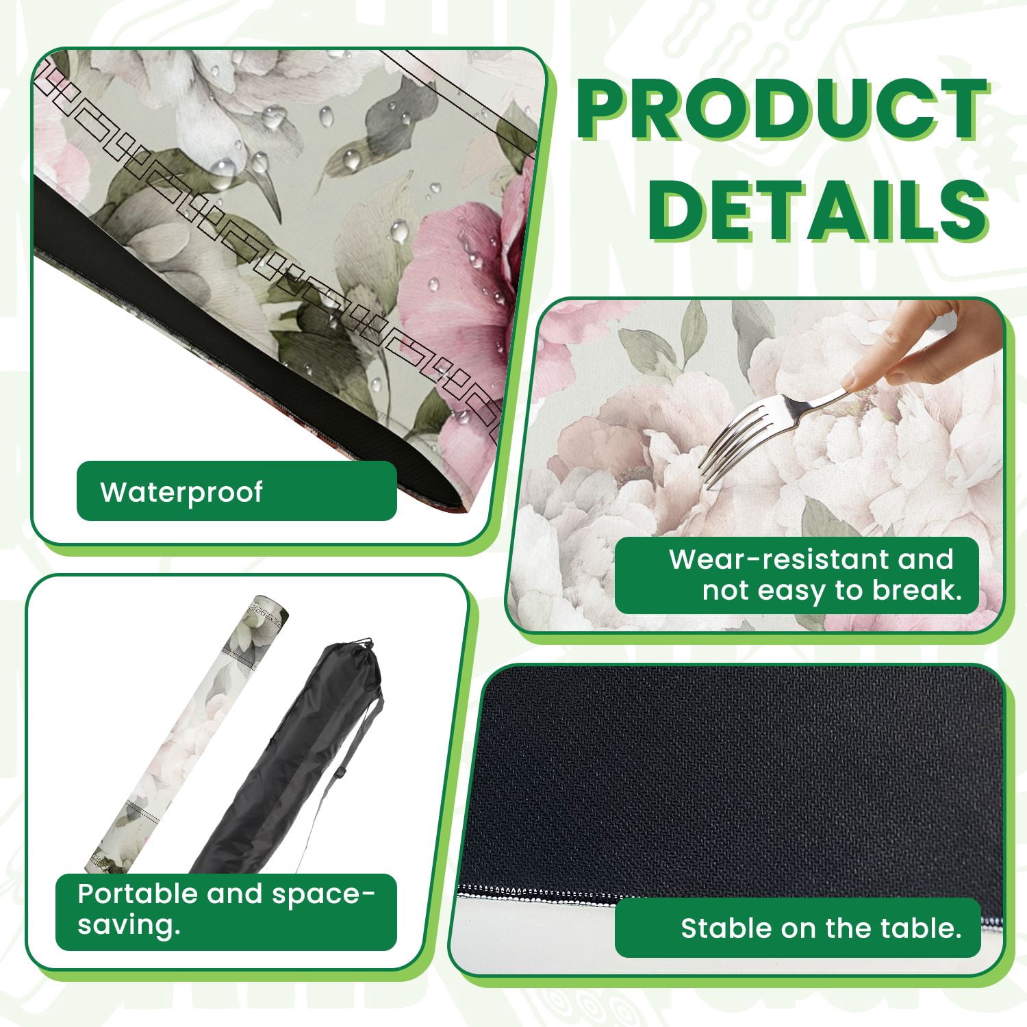 Mahjong Mat 31.5" x 31.5" Seamless floral peonies light watercolor Non-Slip Noise Reduction American Mahjong Tiles Table Cover for Dominoes Poker Card Board Games Gift