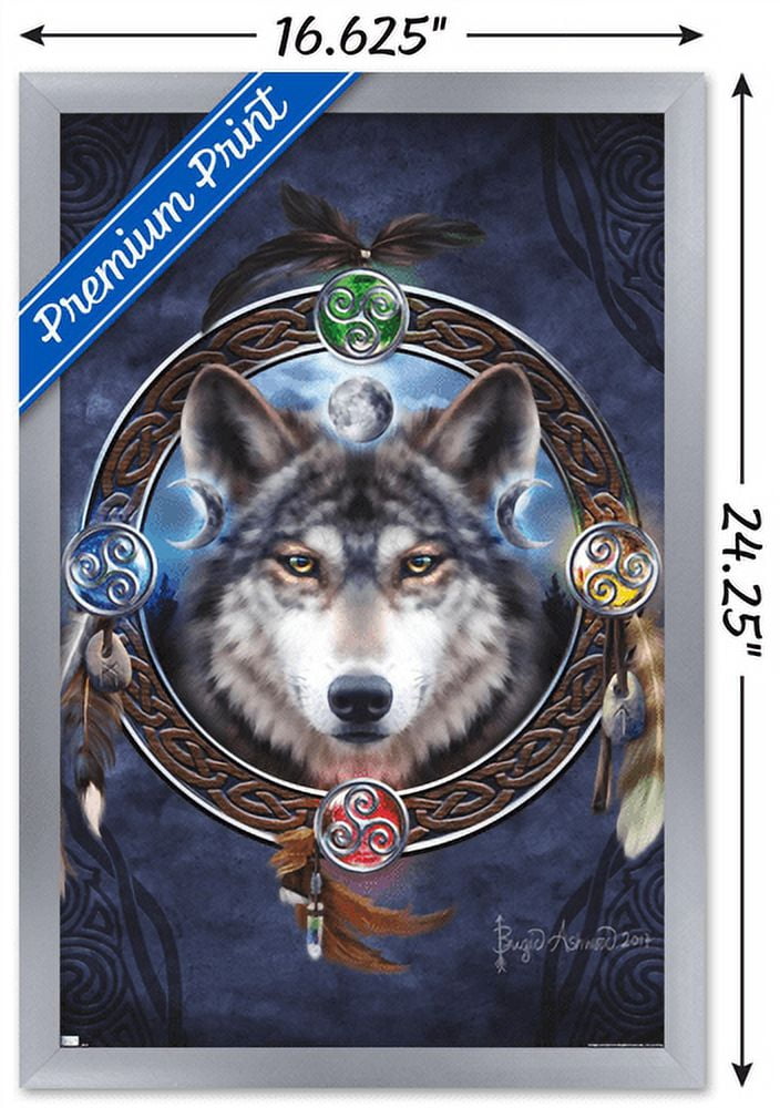 Brigid Ashwood - Celtic Wolf Guide Wall Poster, 14.725" x 22.375", Framed