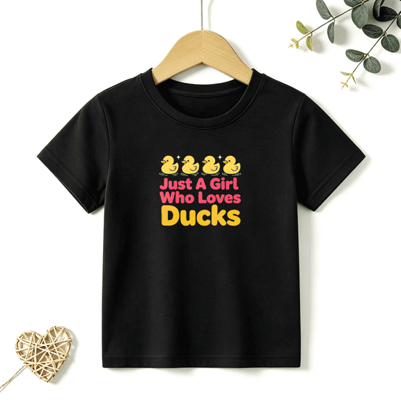 Girls Graphic Tees Just A Girl Who Loves Ducks Cartoon Kids T Shirt Duck Lover Tee 100% Cotton Short Sleeve Soft Tops 4-13Y