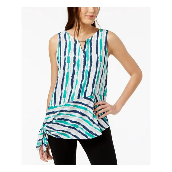 ALFANI $69 Womens New 1366 Ivory Striped Hardware Detail Tie Hem Top M B B