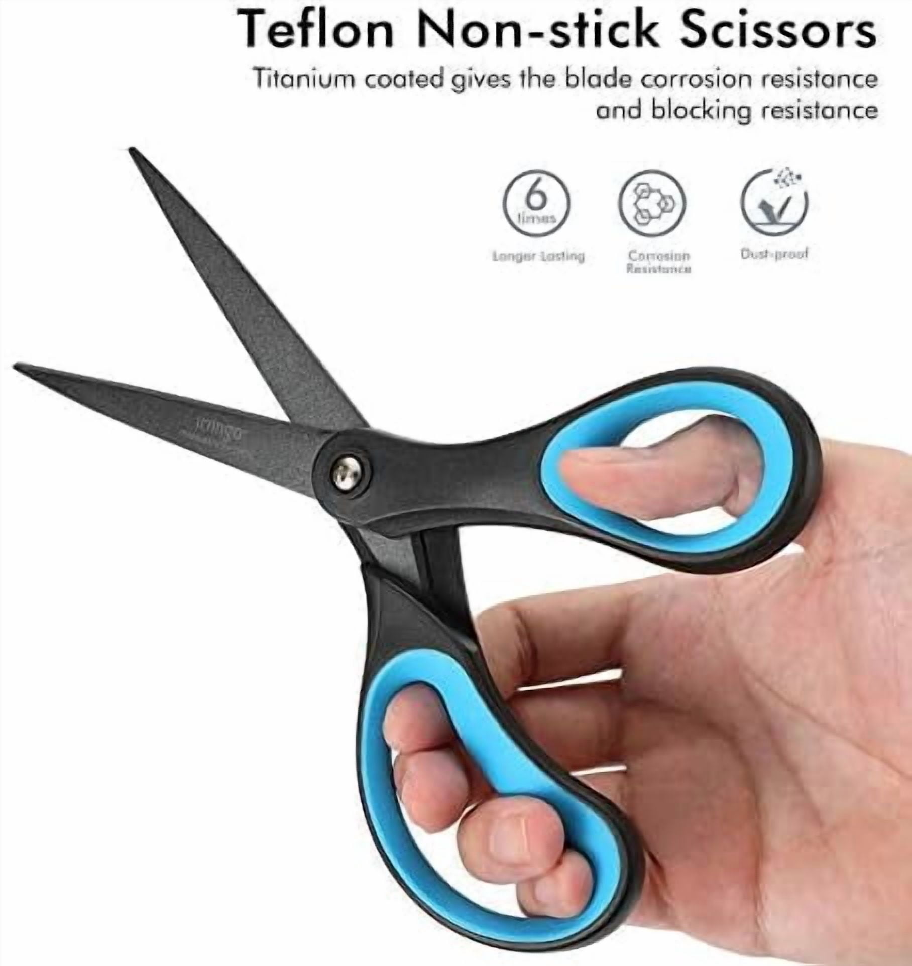 YNGLLC 2 Pack 8" Titanium Non-Stick Scissors, Professional Stainless Steel Comfort Grip, All-Purpose, Straight Office Craft Scissors for DIY(Blue/Black)