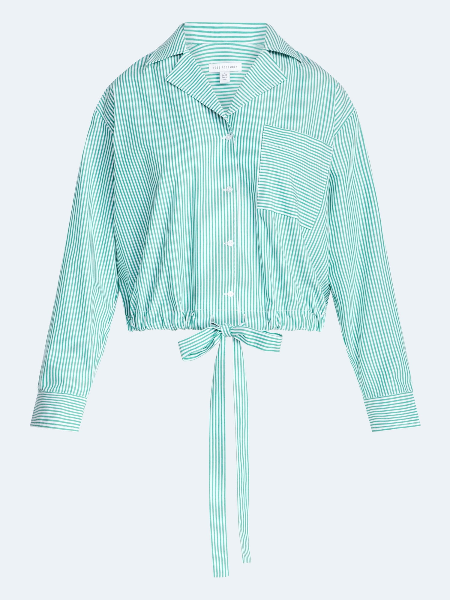 Free Assembly Women's and Women's Plus Cotton Poplin Tie Waist Shirt with Long Sleeves, Sizes XS-4X