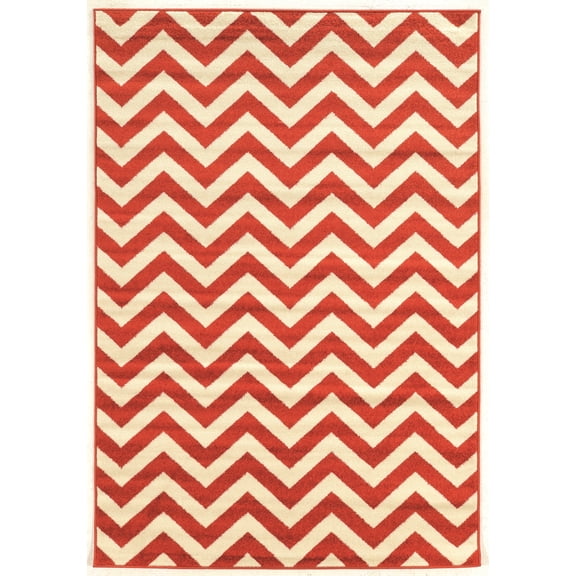 Linon Claremont Chevron Power Loomed Polypropylene 8'x10' Rug in Terracotta Red