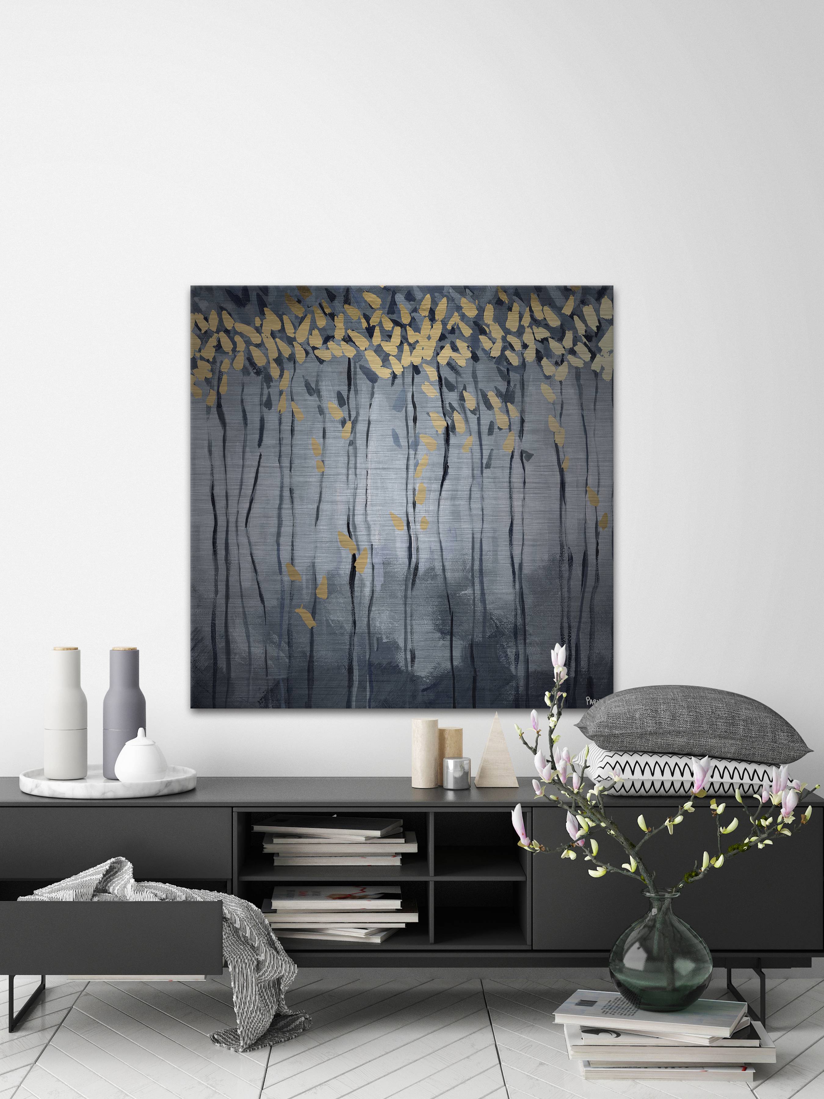 Parvez Taj "Golden Leaves" Painting Print on Brushed Aluminum