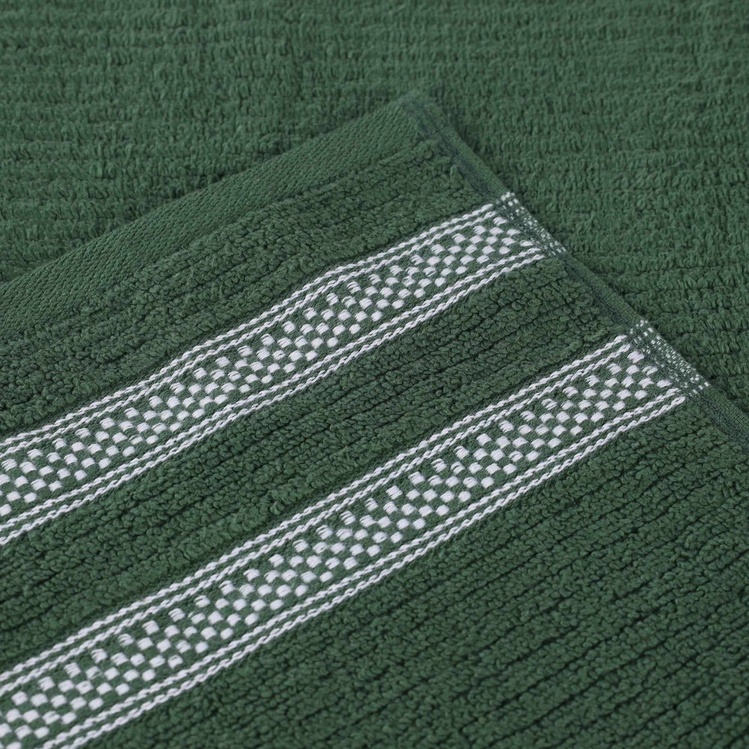 Superior Zero Twist Cotton Ribbed Geometric Hand Towel Set of 6, Ultra Soft Quick Dry, Forest Green
