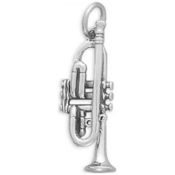 3-D Trumpet Band Music Charm Sterling Silver - Made in the USA
