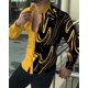 thumbnail image 1 of Cárdigan de lujo de moda para fiesta de graduación para hombre, camisa de solapa con botones y talla grande para eventos sociales, top informal con estampado de manga larga en dorado, morado y azul, 1 of 6
