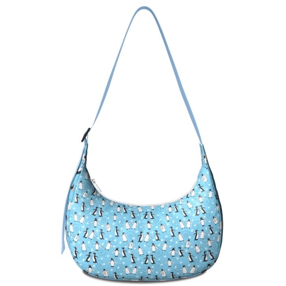 Sac Bandoulière Croissant Pingouin Empereur pour Hommes Femmes, Motif Dessin Animé Neige Mignon, Design Animal d'Hiver avec Impression Flocon de Neige pour Usage Quotidien