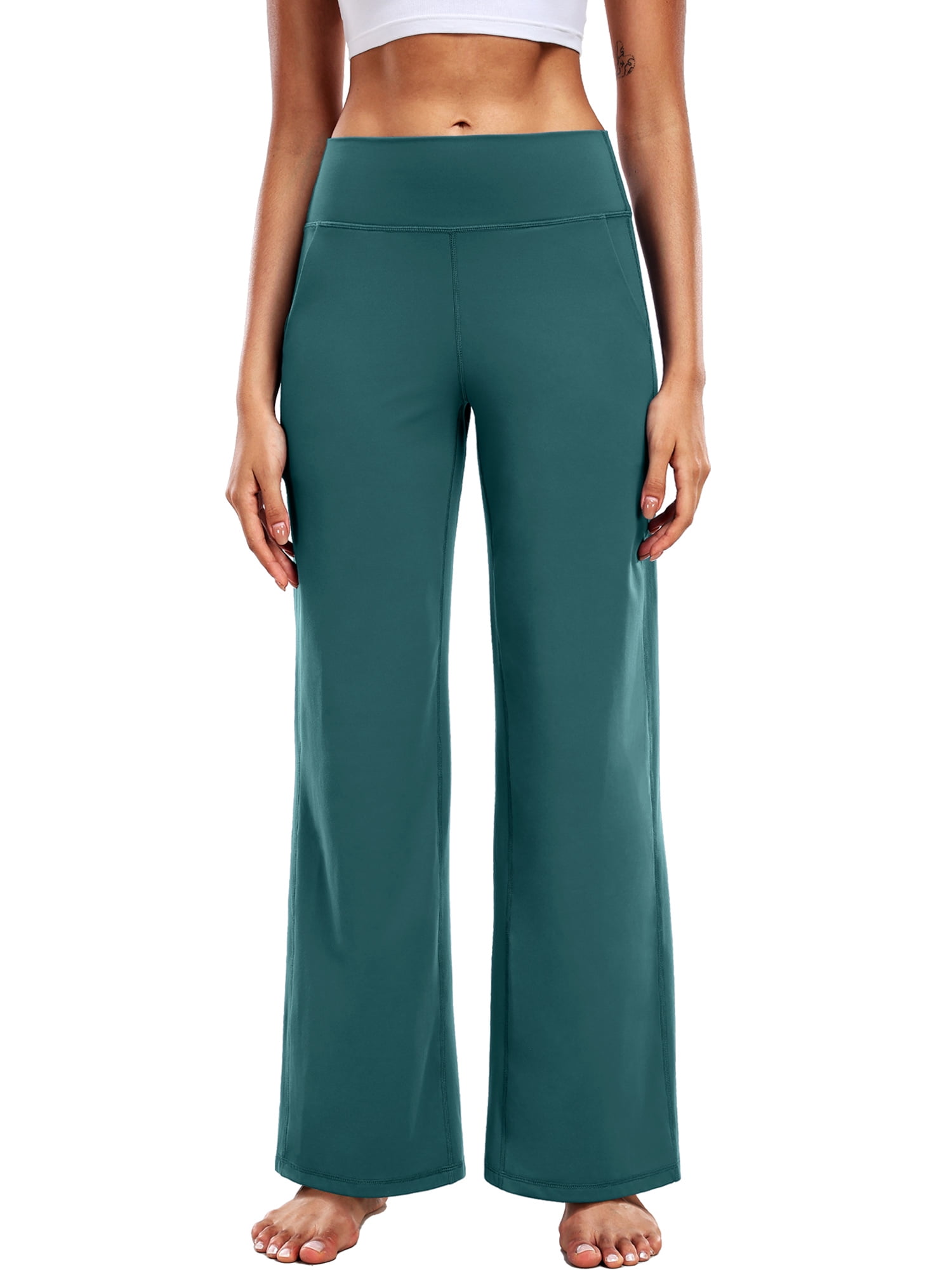 NELEUS ButterSoftFlex Womens Wide Leg Pants Athletic Yoga Legging Casual Sweatpants with Side Pockets,Dark Green,US Size S