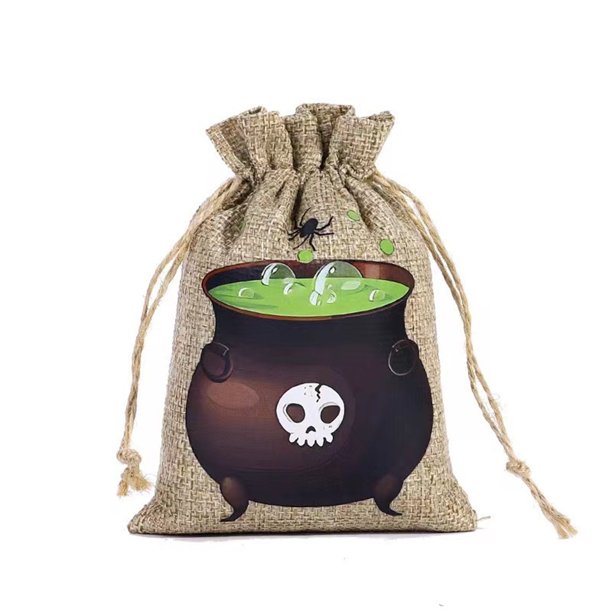 Bolsa De Halloween Con Cordón Para Caramelos Bolsa De Arpillera De Lino Para Fiestas Envoltorio Y Truco O Trato