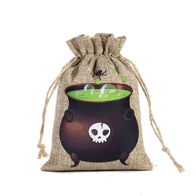 Halloween Drawstring Candy Bag Linen Burlap Pouch For Party Wrapping And Trick Or