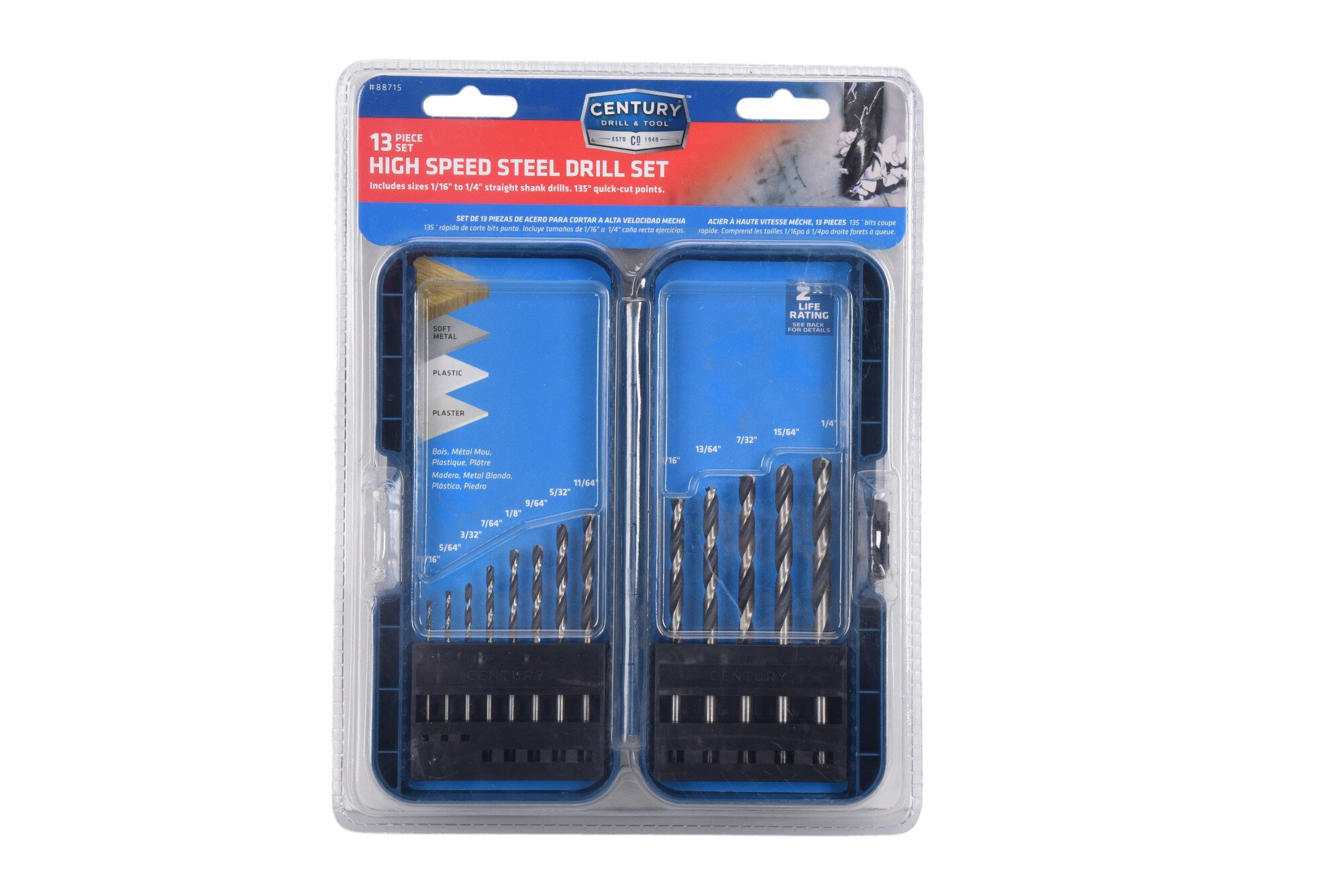 Century Drill & Tool 88715 High Speed Steel Drill Bit Set, 13-Piece