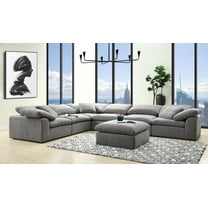 ACME Naveen Contemporary Linen Fabric Upholstered Ottoman in Gray