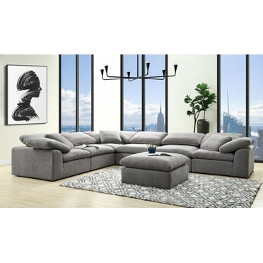 ACME Naveen Contemporary Linen Fabric Upholstered Ottoman in Gray