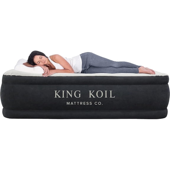 King Koil Plush Pillow Top Luxury Twin Air Mattress with Built-in High-Speed Pump for Camping, Home & Guests - 16" Airbed Inflatable Blow Up Mattress, Waterproof, 1-Year Manufacturer Warranty.