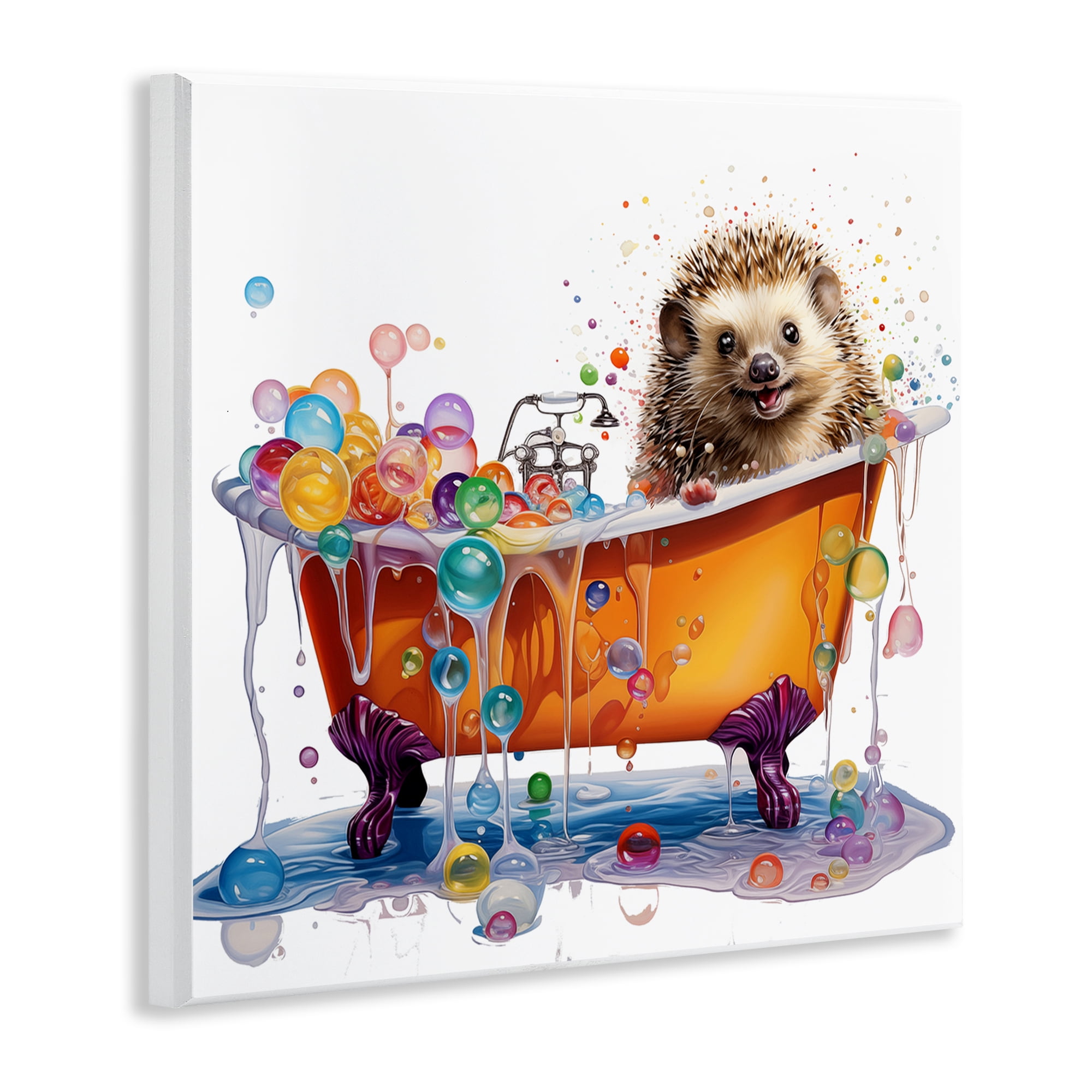 Stupell Industries Happy Hedgehog Bubble Bath Bath & Laundry Painting Unframed Art Print Wall Art, 12 x 12