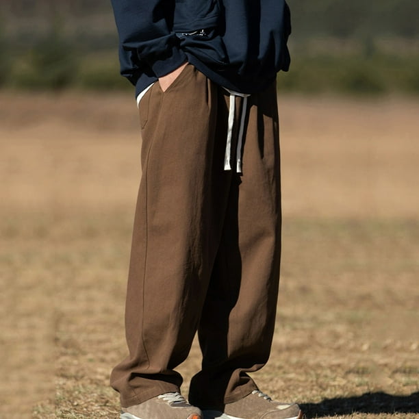 Pantalones de trabajo rectos de tubo para hombre, holgados, con cremallera y bolsillo, estilo retro, informales, largos