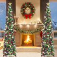 thumbnail image 6 of ZJQYDS 6 FT Pop Up Christmas Tree with 100 LED Lights & Remote, Green Christmas Tinsel Tree, Collapsible Artificial Pencil Tree for Home Office Party Decor, USB Powered Timer Lights, Easy Assembly, 6 of 18