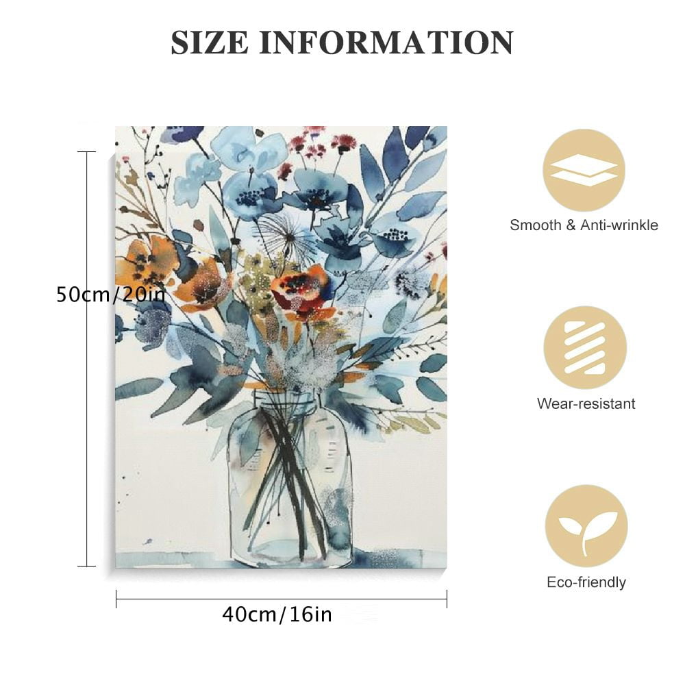 ONETECH Navy Flowers Canvas Wall Art Watercolor Style Abstract Floral Pictures for Bathroom Wall Decor Elegant Botanical Canvas Painting Modern Indigo Blue Simple Life Canvas Print Artwork Decoration
