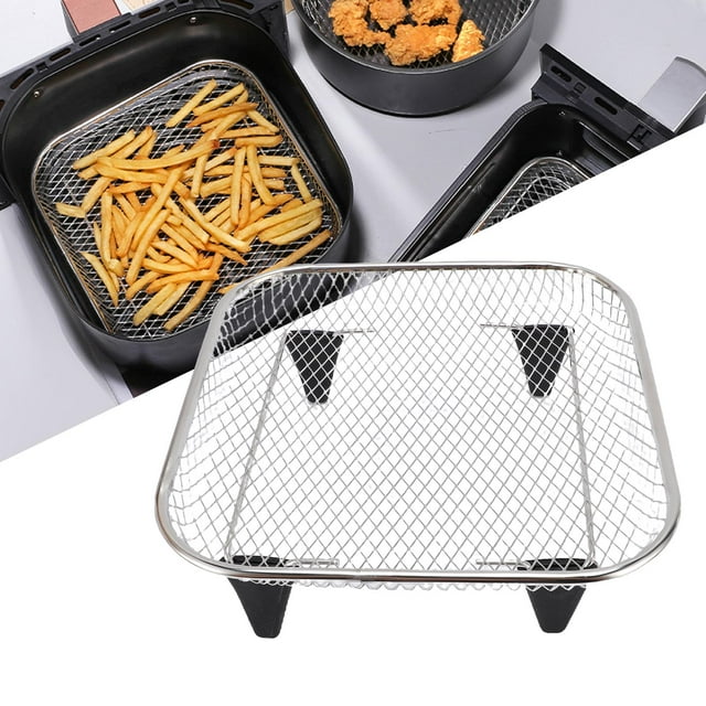 3 Pack Fryer Rack Set, 304 Stainless Steel Square Cooking Rack for Grilling Frying Steaming with Detachable Oil Filter Net for Air Fryer Inner Pot