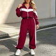 thumbnail image 2 of Smupbvky Tracksuits for Women Set 2 Piece Collared Color Block Zip Jacket Long Sleeve Jogger Pants Casual Fall Outfits (XL, Wine), 2 of 7