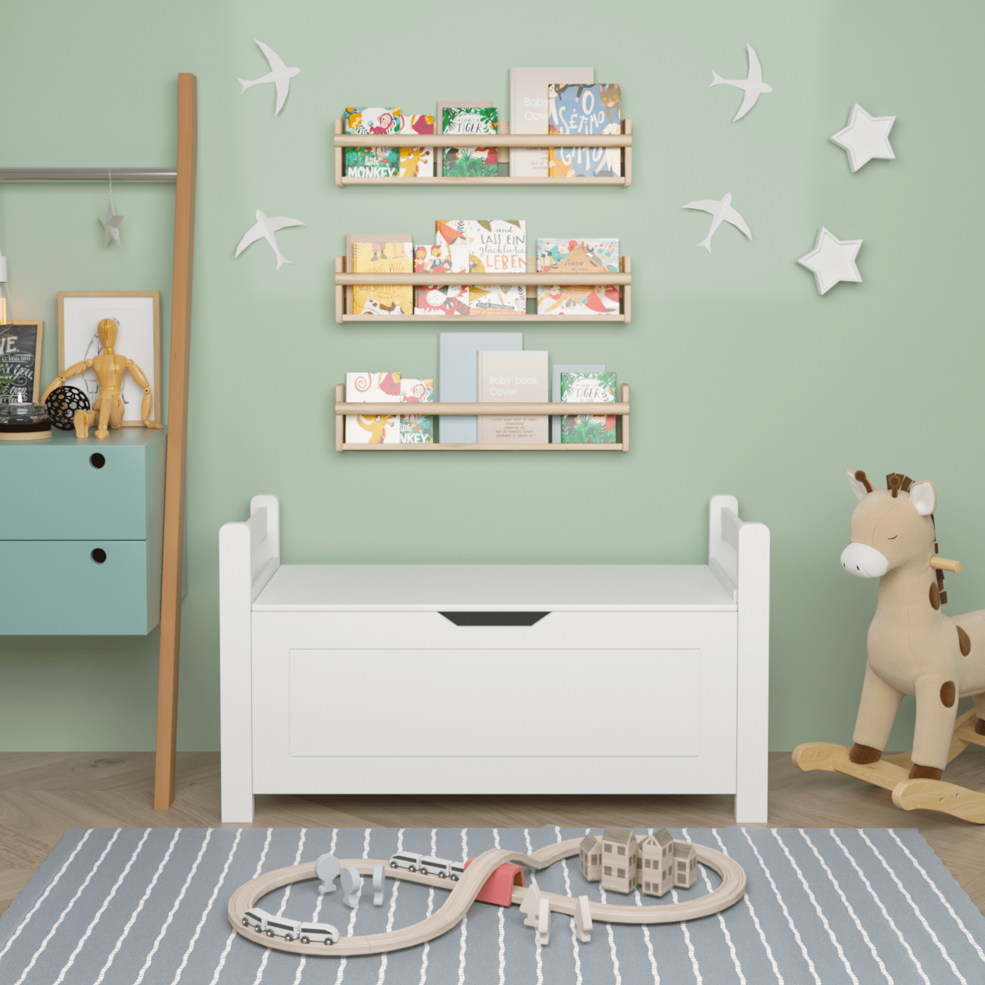 Toy Box for Girls & Boys, Wooden Toy Storage Chest for Kids 150 lbs, Porch Entryway Storage Trunk for Toy Clothes Bedroom Living Room, White