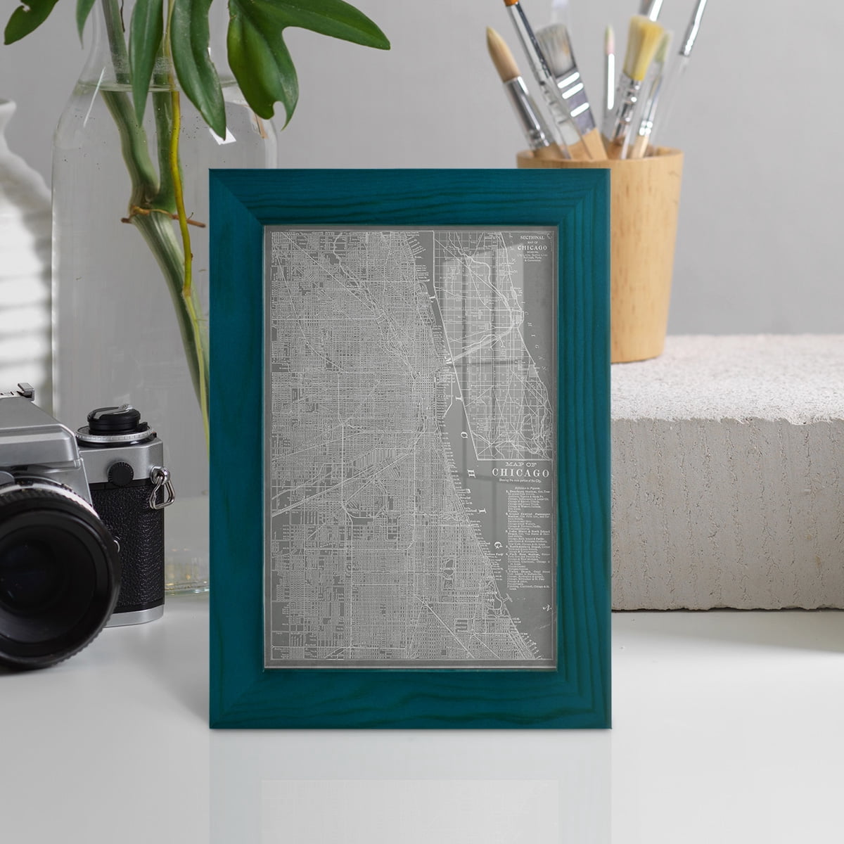 City Map of Chicago -Framed Print w/glass-Ocean Blue
